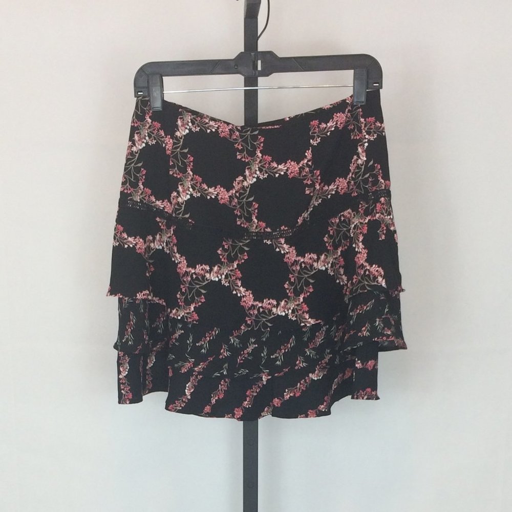 White House Black Market Floral Skirt, Black/Pink